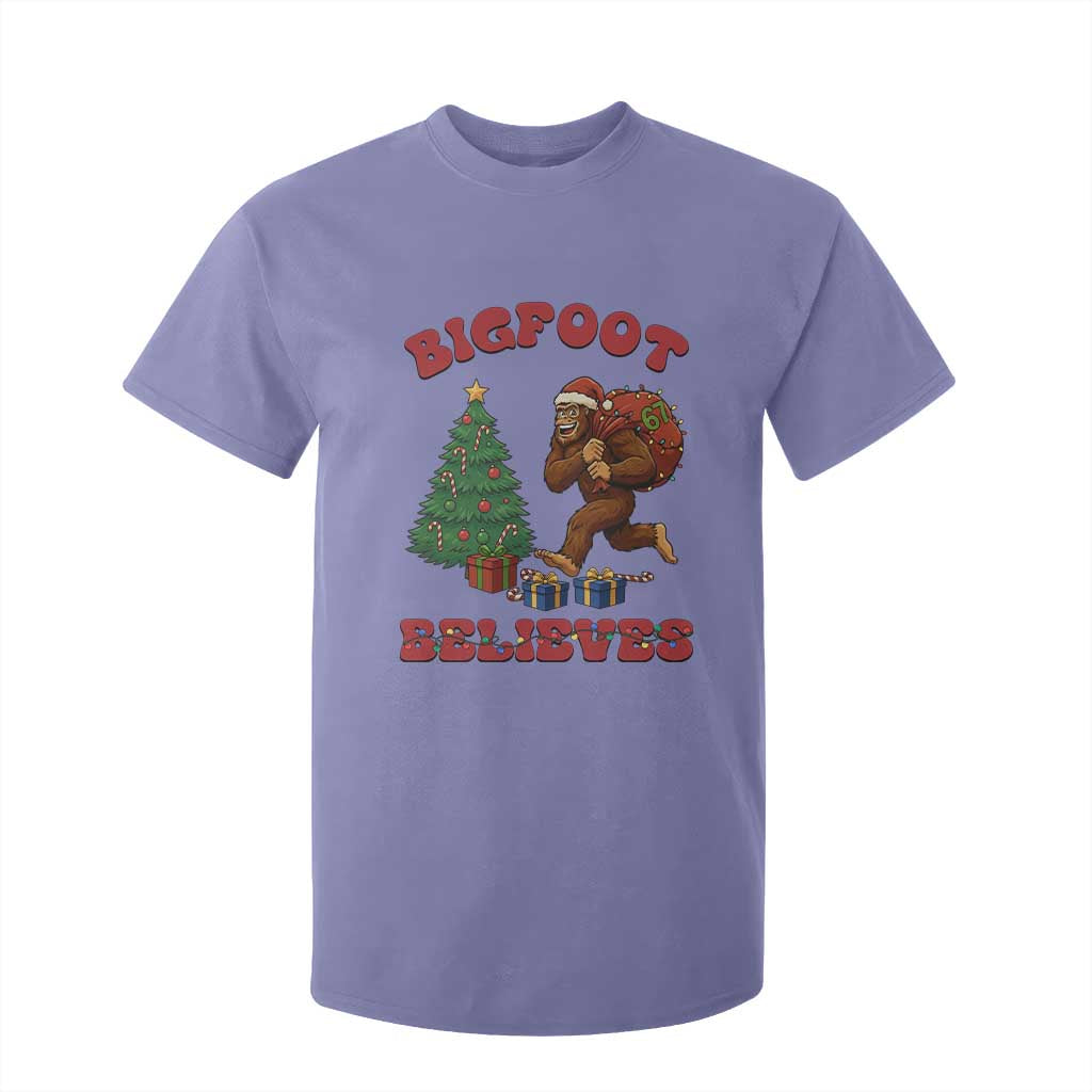 Funny Bigfoot Santa Believes Six Seven Meme T Shirt For Kid Trendy Gen Z Xmas Gift TS12 Violet Print Your Wear