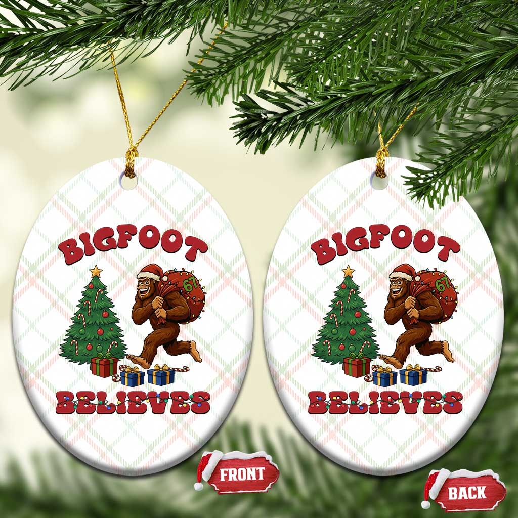 Funny Bigfoot Santa Believes Six Seven Meme Ceramic Ornament Trendy Gen Z Xmas Gift TS12 Print Your Wear
