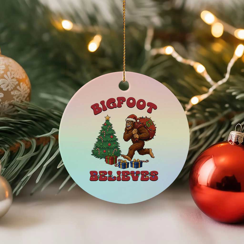 Funny Bigfoot Santa Believes Six Seven Meme Ceramic Ornament Trendy Gen Z Xmas Gift TS12 1pc Pastel Print Your Wear