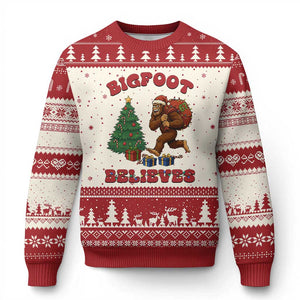 Funny Bigfoot Santa Believes Six Seven Meme Ugly Christmas Sweater Trendy Gen Z Xmas Gift TS12 Beige Red Print Your Wear
