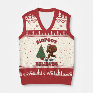 Funny Bigfoot Santa Believes Six Seven Meme V-Neck Knit Sweater Vest Trendy Gen Z Xmas Gift TS12 Beige Red Print Your Wear