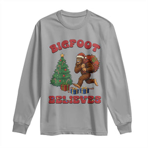 Funny Bigfoot Santa Believes Six Seven Meme Long Sleeve Shirt Trendy Gen Z Xmas Gift TS12 Sport Gray Print Your Wear