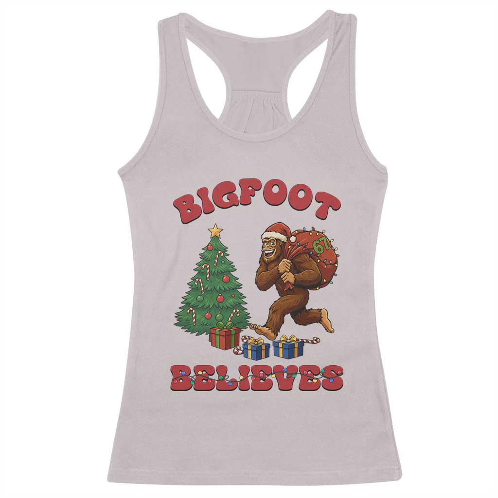 Funny Bigfoot Santa Believes Six Seven Meme Racerback Tank Top Trendy Gen Z Xmas Gift TS12 Ice Gray Print Your Wear