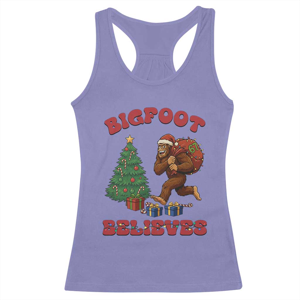 Funny Bigfoot Santa Believes Six Seven Meme Racerback Tank Top Trendy Gen Z Xmas Gift TS12 Violet Print Your Wear