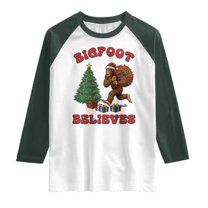 Funny Bigfoot Santa Believes Six Seven Meme Raglan Shirt Trendy Gen Z Xmas Gift TS12 White Dark Forest Green Print Your Wear