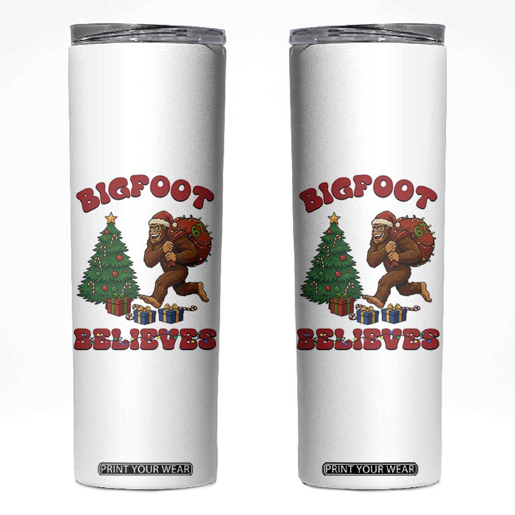 Funny Bigfoot Santa Believes Six Seven Meme Skinny Tumbler Trendy Gen Z Xmas Gift TS12 White Print Your Wear
