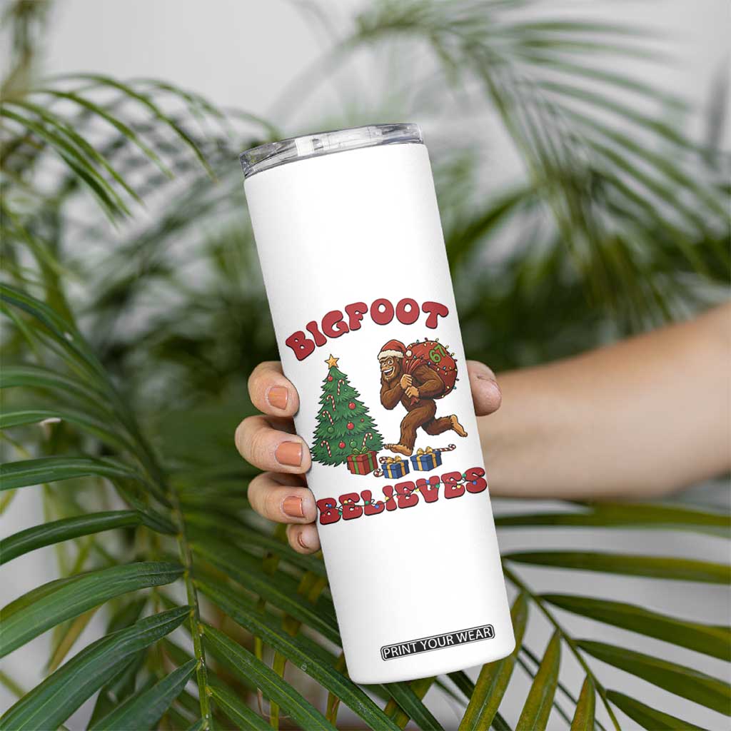 Funny Bigfoot Santa Believes Six Seven Meme Skinny Tumbler Trendy Gen Z Xmas Gift TS12 Print Your Wear