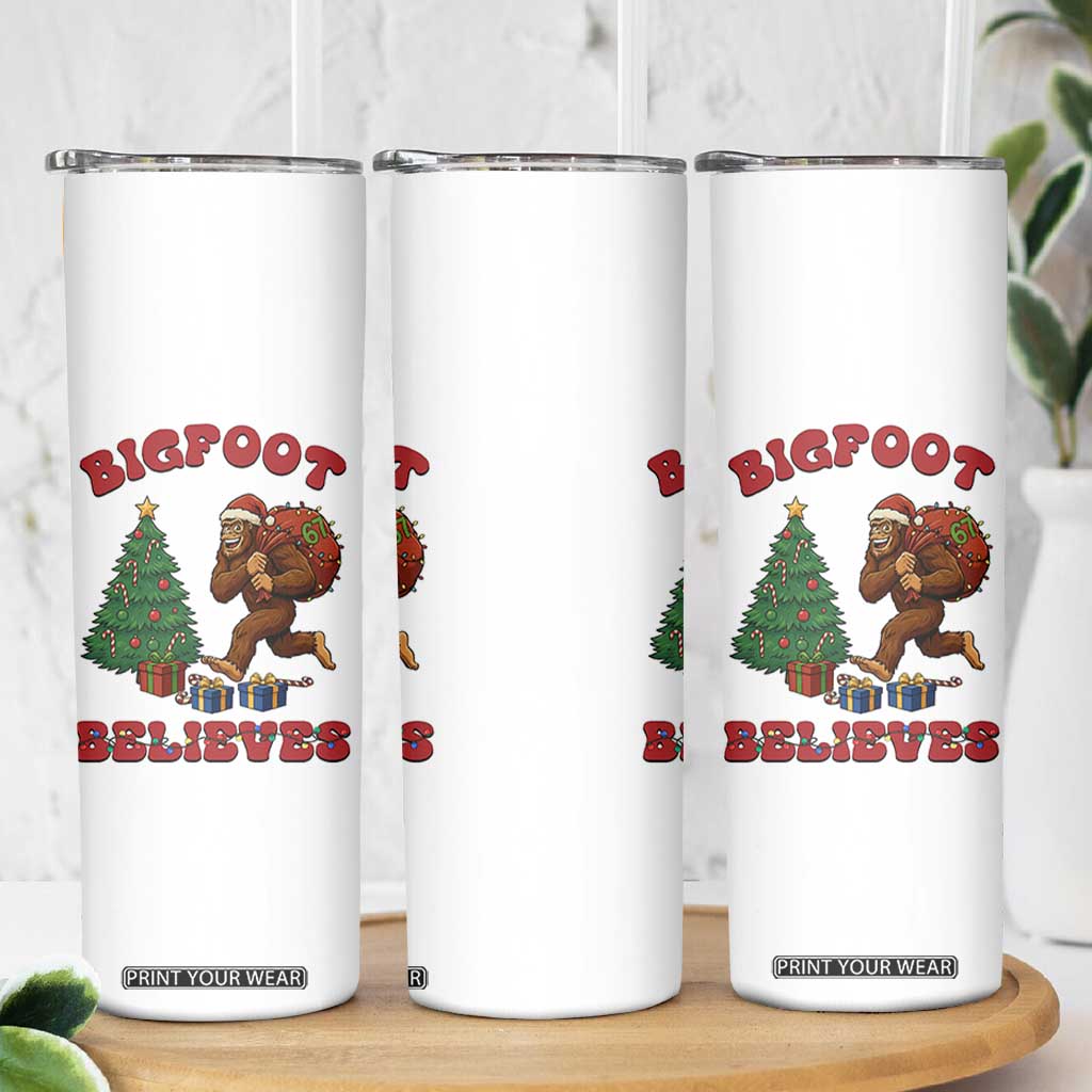 Funny Bigfoot Santa Believes Six Seven Meme Skinny Tumbler Trendy Gen Z Xmas Gift TS12 Print Your Wear