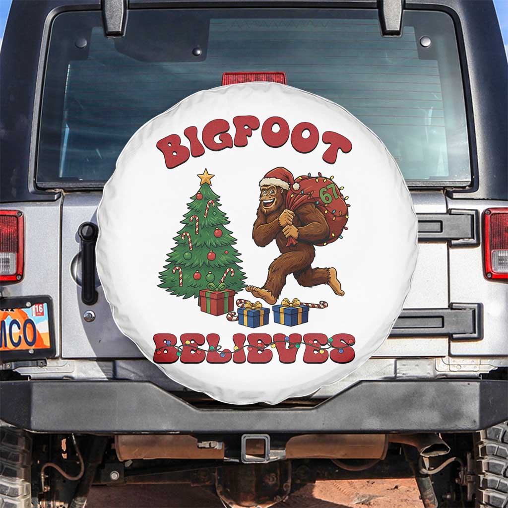 Funny Bigfoot Santa Believes Six Seven Meme Spare Tire Cover Trendy Gen Z Xmas Gift TS12 No hole White Print Your Wear