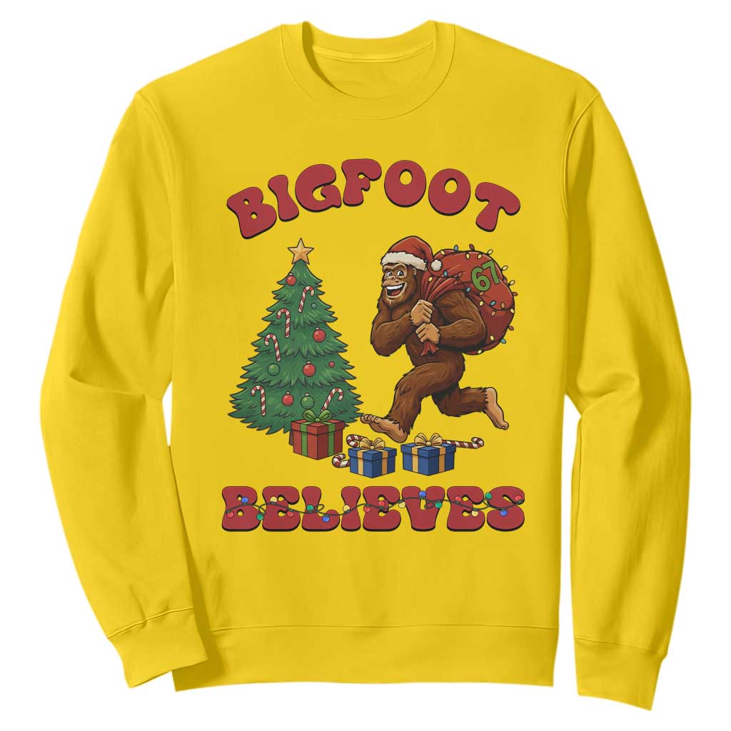 Funny Bigfoot Santa Believes Six Seven Meme Sweatshirt Trendy Gen Z Xmas Gift TS12 Daisy Print Your Wear