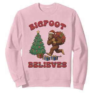 Funny Bigfoot Santa Believes Six Seven Meme Sweatshirt Trendy Gen Z Xmas Gift TS12 Light Pink Print Your Wear