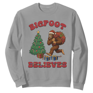 Funny Bigfoot Santa Believes Six Seven Meme Sweatshirt Trendy Gen Z Xmas Gift TS12 Sport Gray Print Your Wear