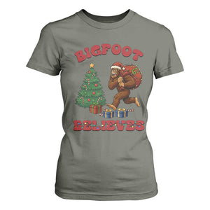 Funny Bigfoot Santa Believes Six Seven Meme T Shirt For Women Trendy Gen Z Xmas Gift TS12 Military Green Print Your Wear