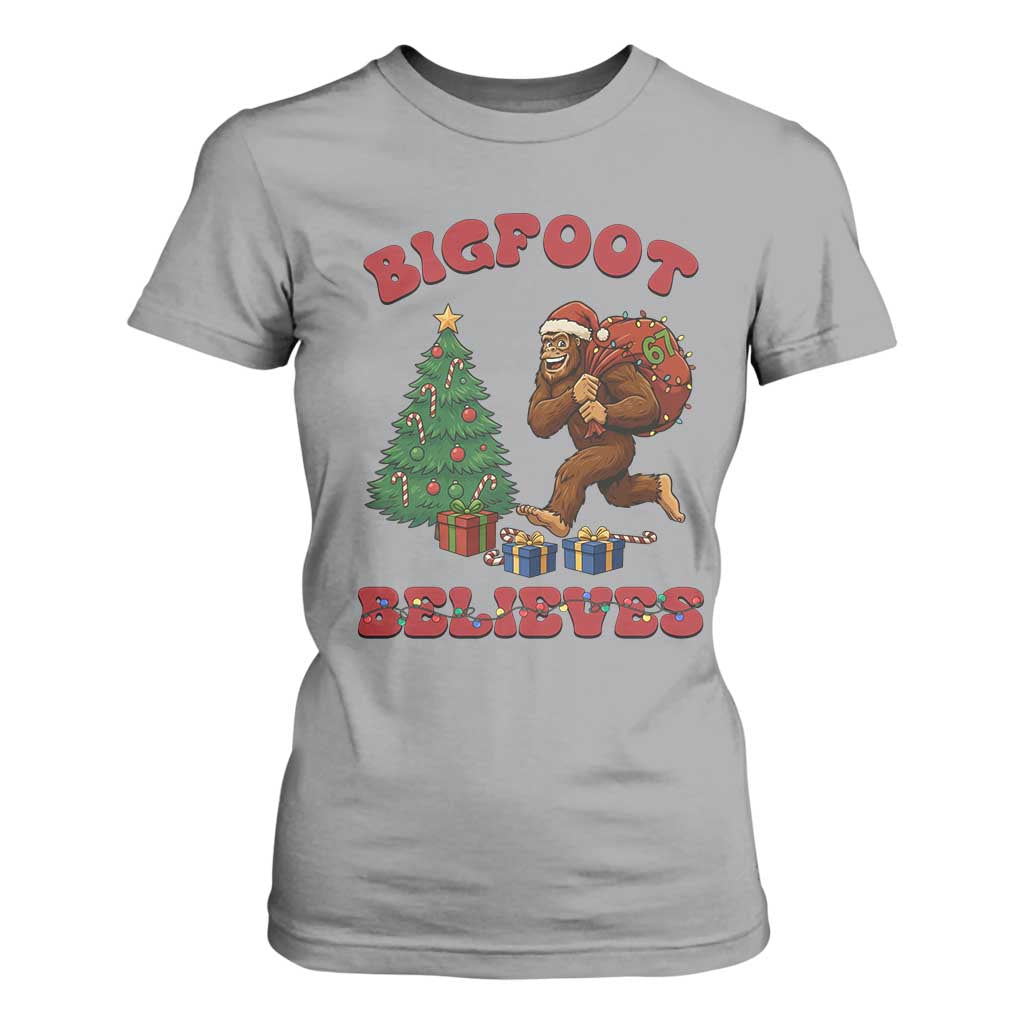 Funny Bigfoot Santa Believes Six Seven Meme T Shirt For Women Trendy Gen Z Xmas Gift TS12 Sport Gray Print Your Wear