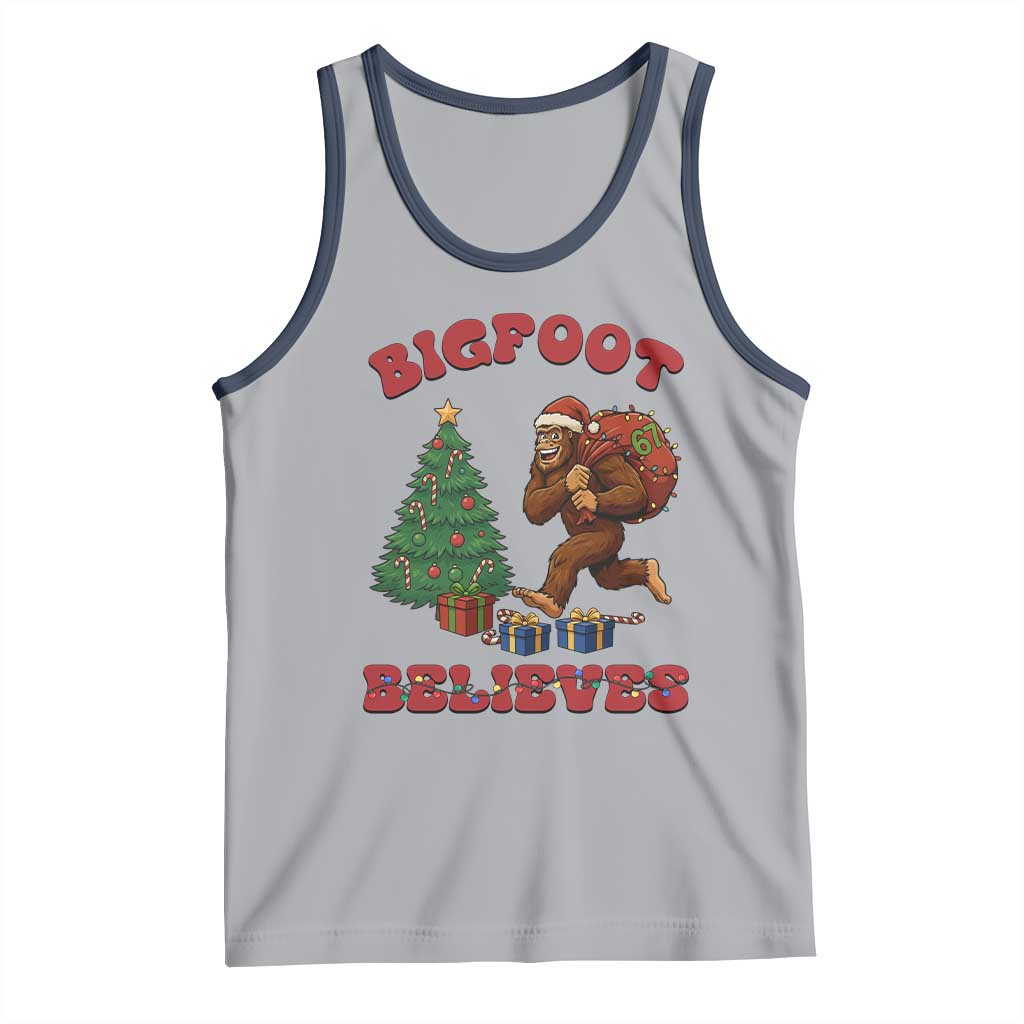 Funny Bigfoot Santa Believes Six Seven Meme Tank Top Trendy Gen Z Xmas Gift TS12 Athletic Heather Navy Print Your Wear