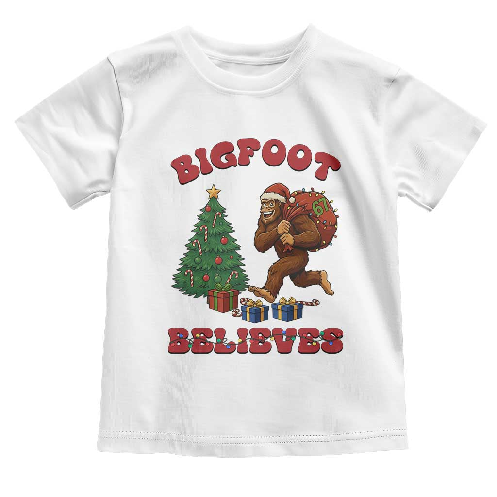 Funny Bigfoot Santa Believes Six Seven Meme Toddler T Shirt Trendy Gen Z Xmas Gift TS12 White Print Your Wear