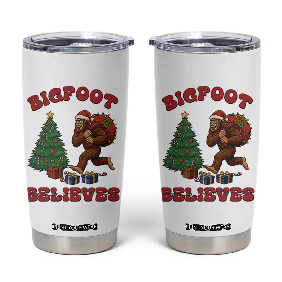 Funny Bigfoot Santa Believes Six Seven Meme Tumbler Cup Trendy Gen Z Xmas Gift TS12 White Print Your Wear