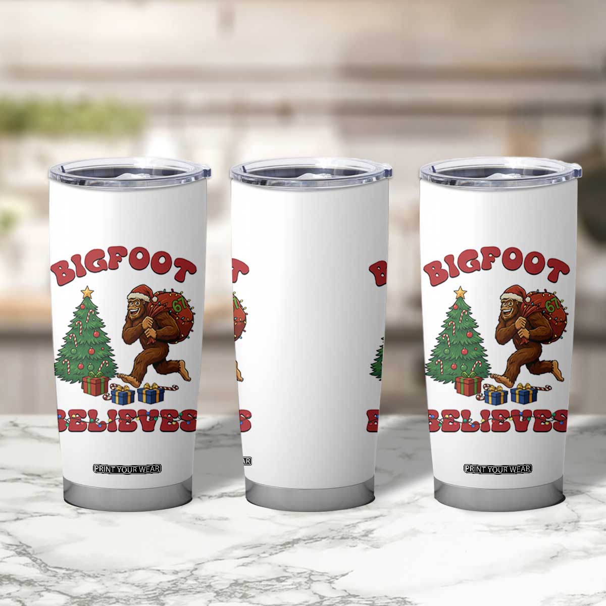 Funny Bigfoot Santa Believes Six Seven Meme Tumbler Cup Trendy Gen Z Xmas Gift TS12 Print Your Wear