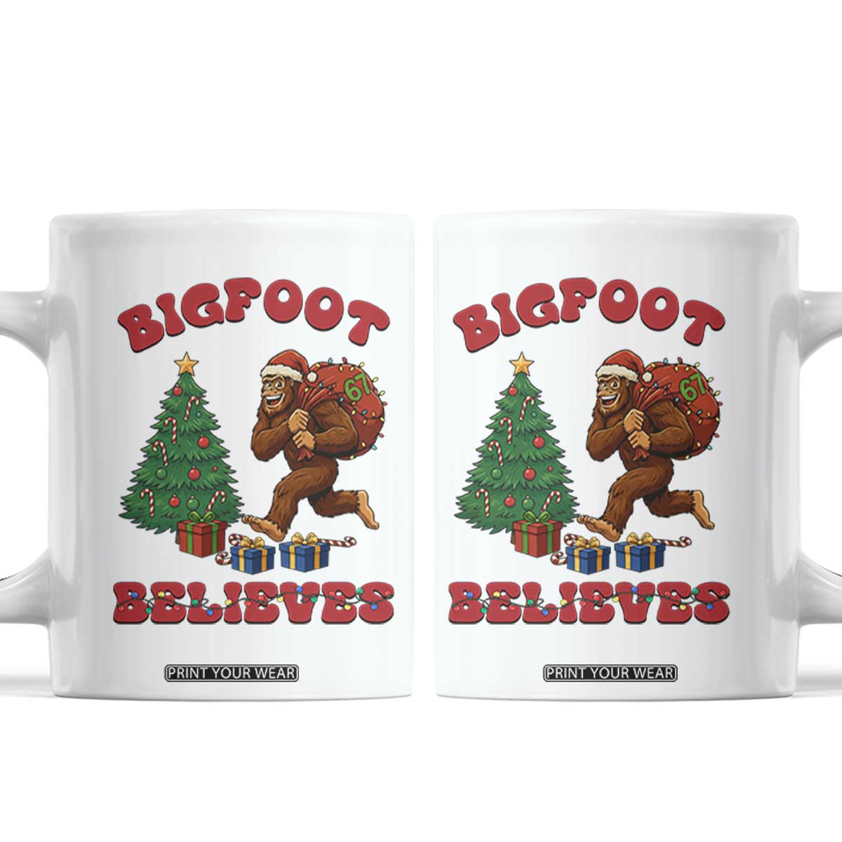 Funny Bigfoot Santa Believes Six Seven Meme Coffee Mug Trendy Gen Z Xmas Gift TS12 White Print Your Wear