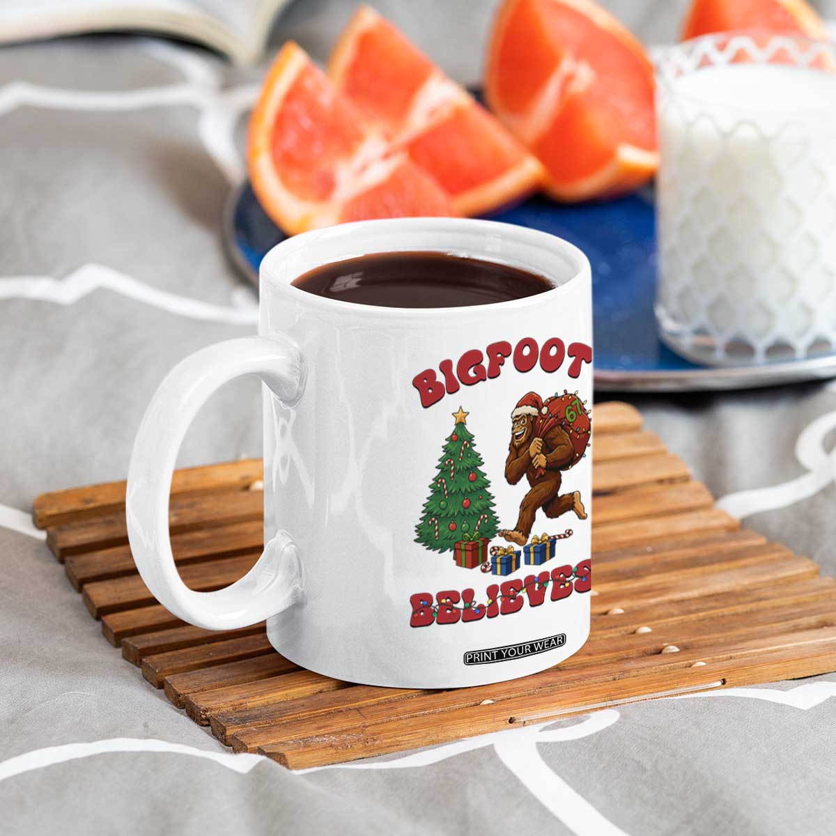 Funny Bigfoot Santa Believes Six Seven Meme Coffee Mug Trendy Gen Z Xmas Gift TS12 Print Your Wear