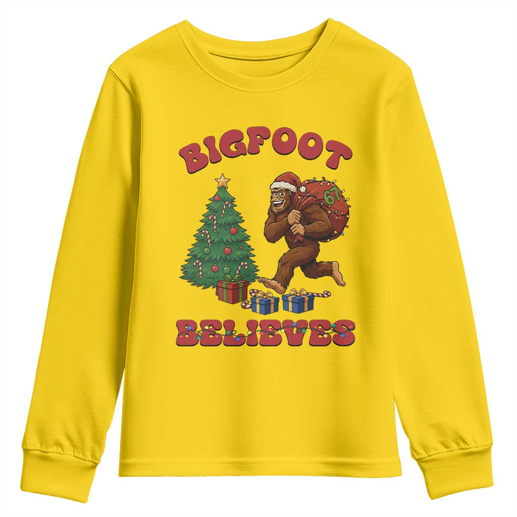 Funny Bigfoot Santa Believes Six Seven Meme Youth Sweatshirt Trendy Gen Z Xmas Gift TS12 Daisy Print Your Wear