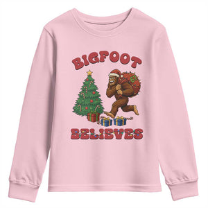 Funny Bigfoot Santa Believes Six Seven Meme Youth Sweatshirt Trendy Gen Z Xmas Gift TS12 Light Pink Print Your Wear