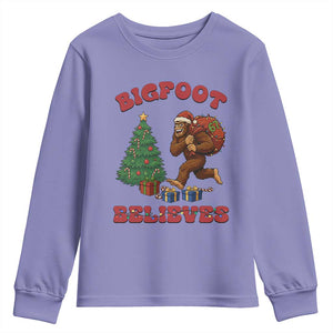 Funny Bigfoot Santa Believes Six Seven Meme Youth Sweatshirt Trendy Gen Z Xmas Gift TS12 Violet Print Your Wear