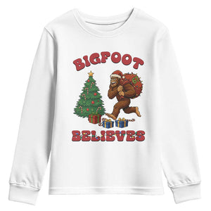 Funny Bigfoot Santa Believes Six Seven Meme Youth Sweatshirt Trendy Gen Z Xmas Gift TS12 White Print Your Wear