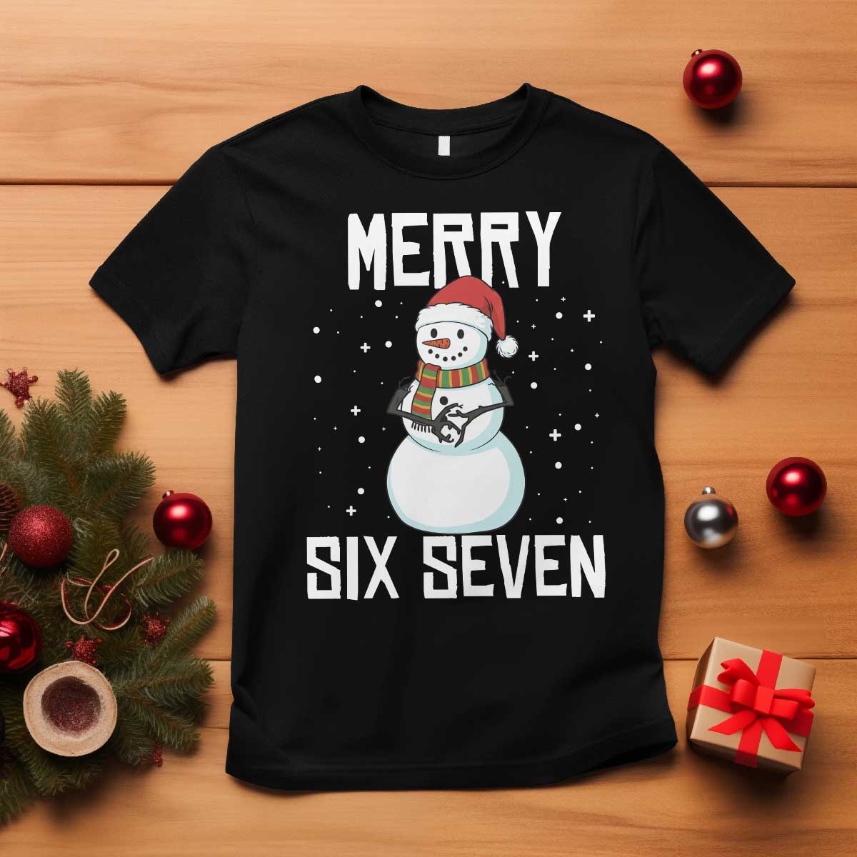 Funny Snowman Merry Six Seven Meme T Shirt Christmas Trending 67 Gift TS12 Black Print Your Wear