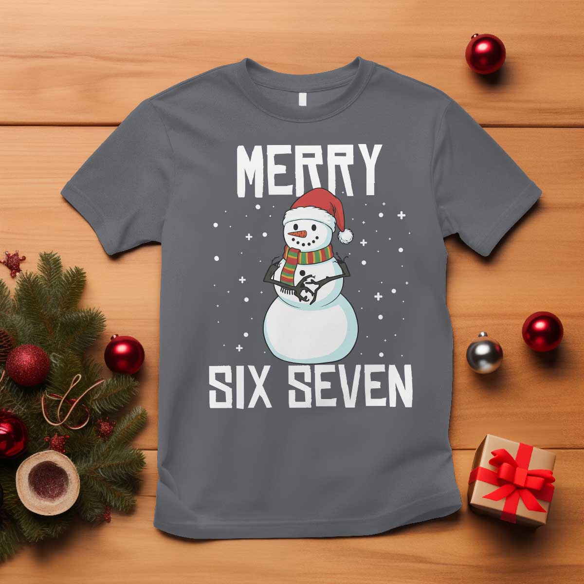 Funny Snowman Merry Six Seven Meme T Shirt Christmas Trending 67 Gift TS12 Charcoal Print Your Wear