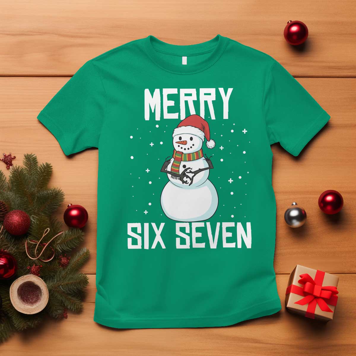 Funny Snowman Merry Six Seven Meme T Shirt Christmas Trending 67 Gift TS12 Irish Green Print Your Wear