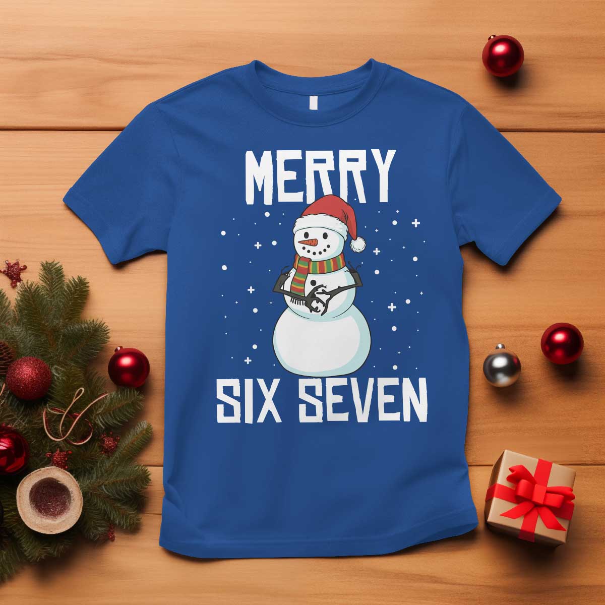 Funny Snowman Merry Six Seven Meme T Shirt Christmas Trending 67 Gift TS12 Royal Blue Print Your Wear