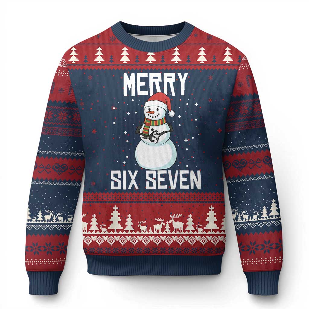 Funny Snowman Merry Six Seven Meme Ugly Christmas Sweater Xmas Trending 67 Gift TS12 Navy Red Print Your Wear