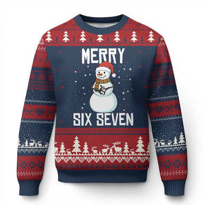 Funny Snowman Merry Six Seven Meme Ugly Christmas Sweater Xmas Trending 67 Gift TS12 Navy Red Print Your Wear