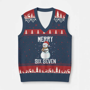 Funny Snowman Merry Six Seven Meme V-Neck Knit Sweater Vest Xmas Trending 67 Gift TS12 Navy Red Print Your Wear
