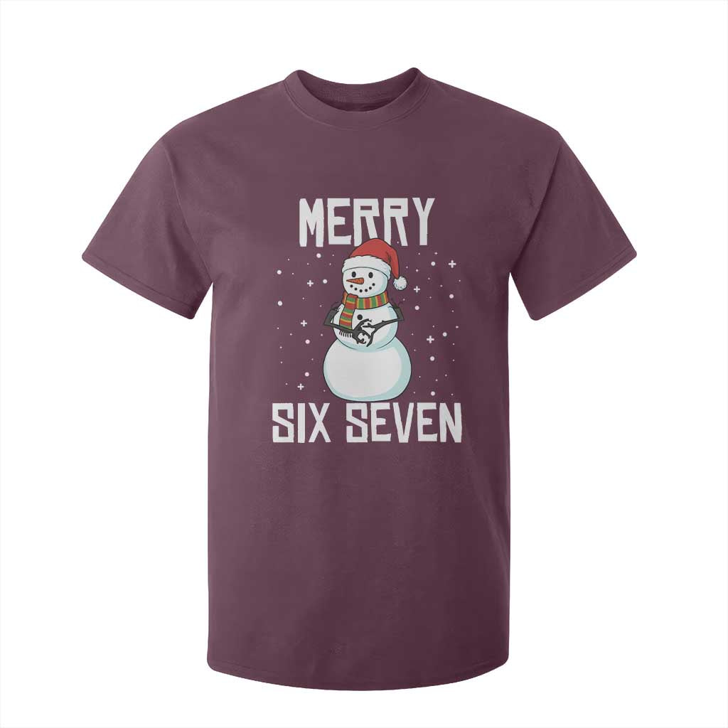 Funny Snowman Merry Six Seven Meme T Shirt For Kid Christmas Trending 67 Gift TS12 Maroon Print Your Wear