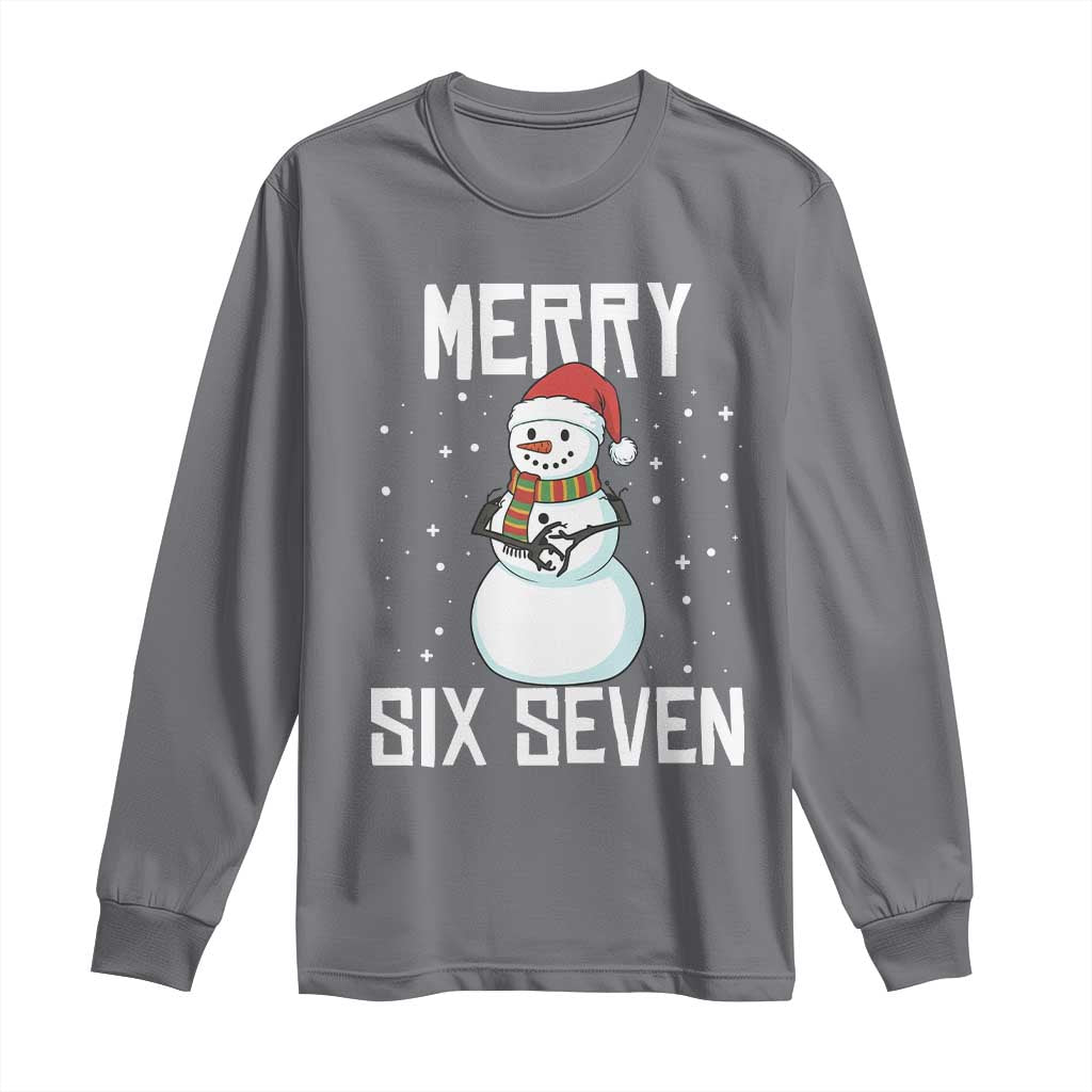 Funny Snowman Merry Six Seven Meme Long Sleeve Shirt Christmas Trending 67 Gift TS12 Charcoal Print Your Wear