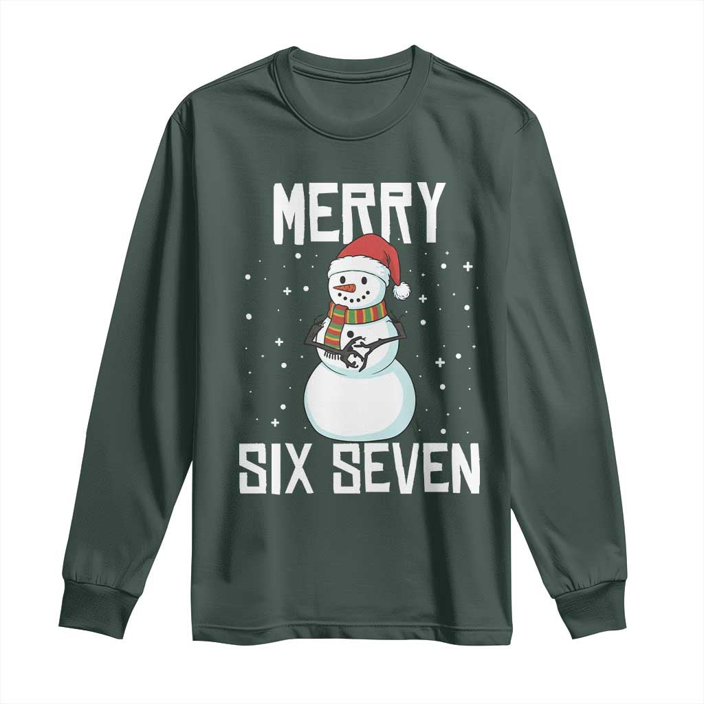 Funny Snowman Merry Six Seven Meme Long Sleeve Shirt Christmas Trending 67 Gift TS12 Dark Forest Green Print Your Wear