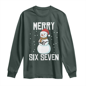 Funny Snowman Merry Six Seven Meme Long Sleeve Shirt Christmas Trending 67 Gift TS12 Dark Forest Green Print Your Wear