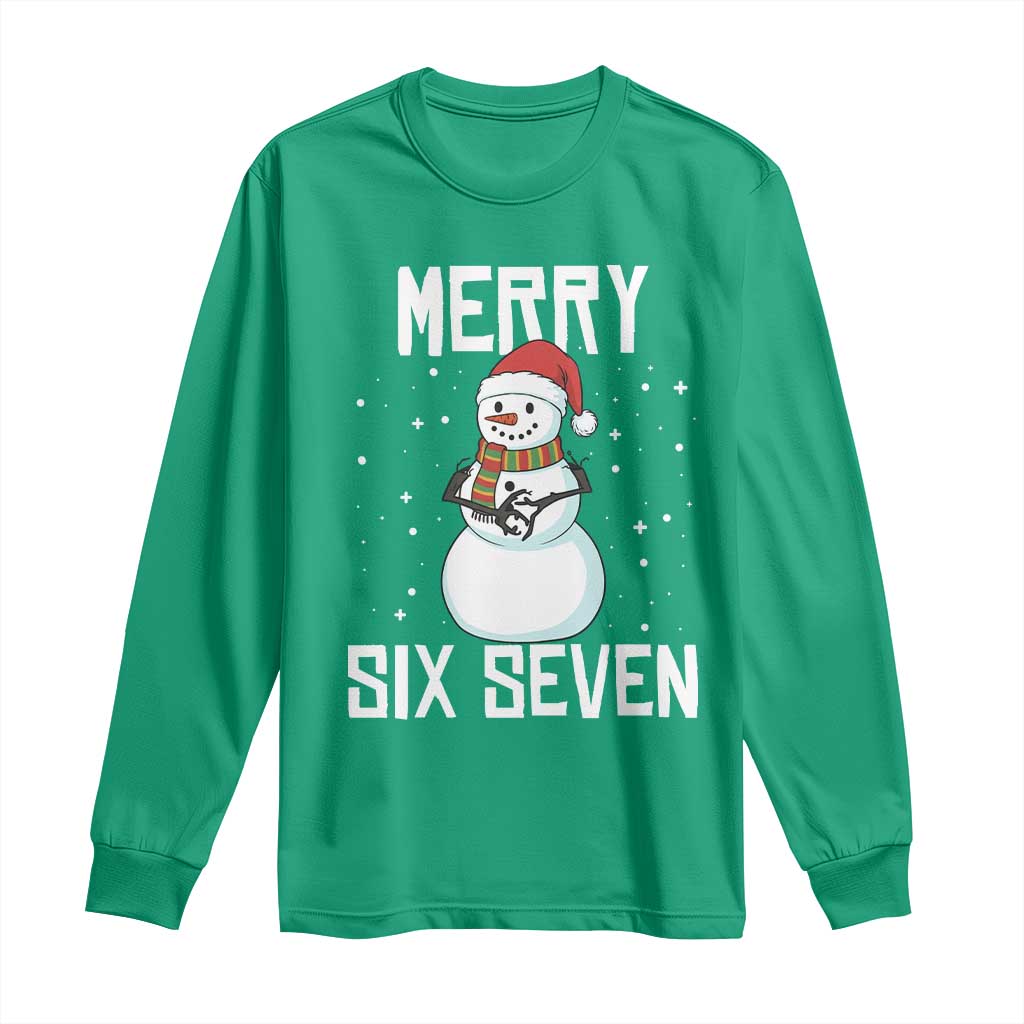 Funny Snowman Merry Six Seven Meme Long Sleeve Shirt Christmas Trending 67 Gift TS12 Irish Green Print Your Wear