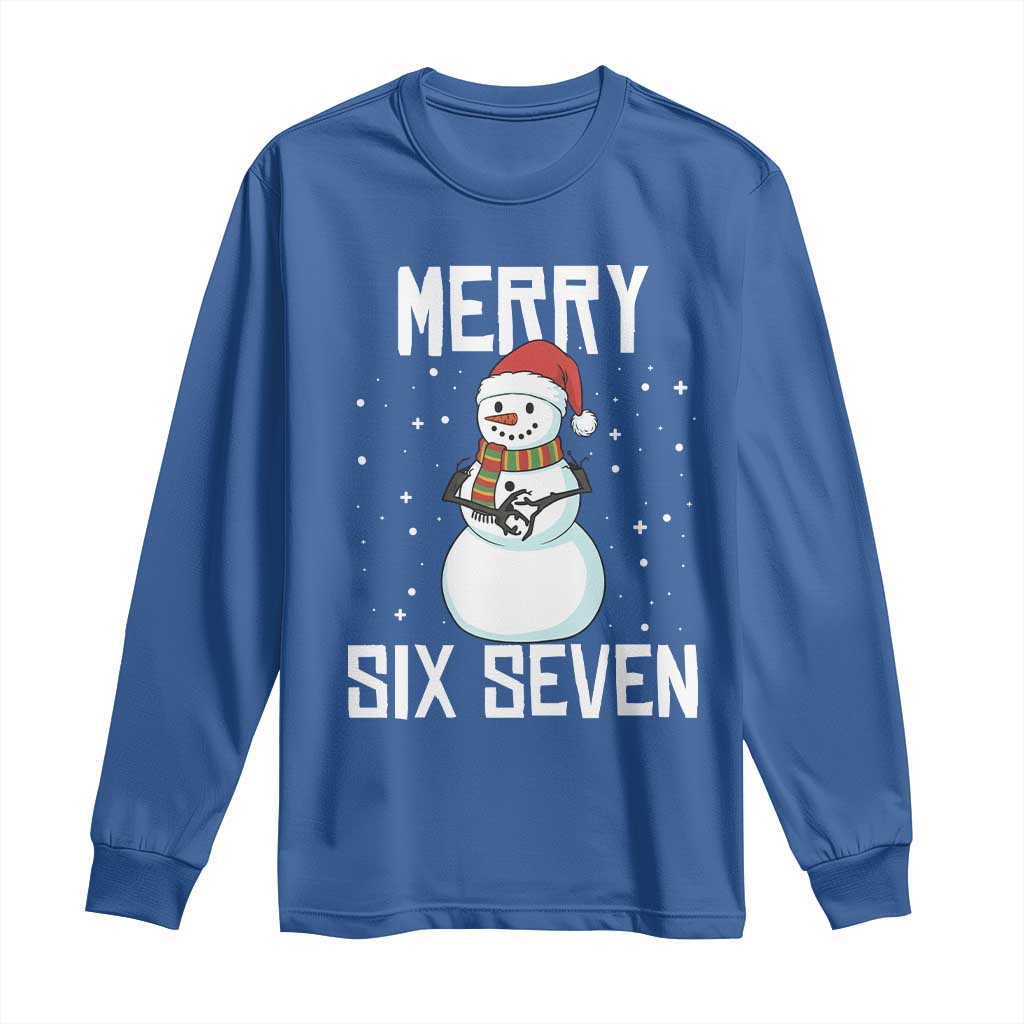 Funny Snowman Merry Six Seven Meme Long Sleeve Shirt Christmas Trending 67 Gift TS12 Royal Blue Print Your Wear