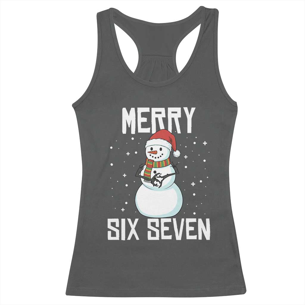 Funny Snowman Merry Six Seven Meme Racerback Tank Top Christmas Trending 67 Gift TS12 Dark Heather Print Your Wear