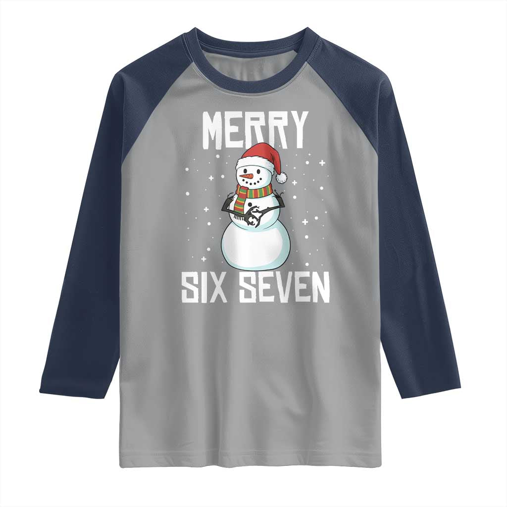 Funny Snowman Merry Six Seven Meme Raglan Shirt Christmas Trending 67 Gift TS12 Sport Gray Navy Print Your Wear