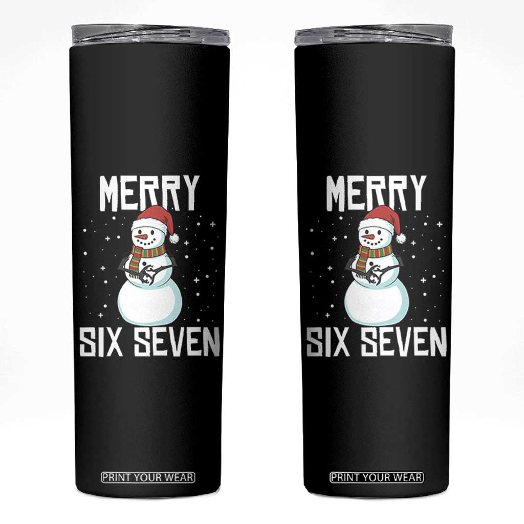Funny Snowman Merry Six Seven Meme Skinny Tumbler Christmas Trending 67 Gift TS12 Black Print Your Wear