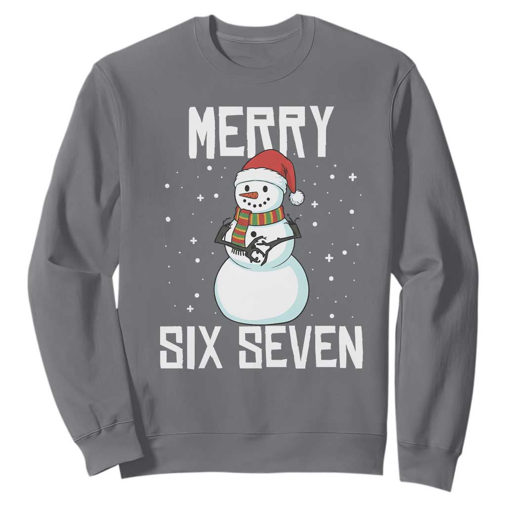 Funny Snowman Merry Six Seven Meme Sweatshirt Christmas Trending 67 Gift TS12 Charcoal Print Your Wear