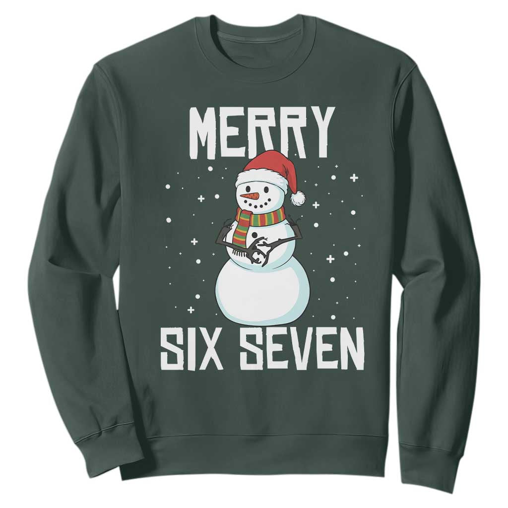 Funny Snowman Merry Six Seven Meme Sweatshirt Christmas Trending 67 Gift TS12 Dark Forest Green Print Your Wear