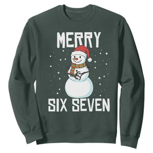 Funny Snowman Merry Six Seven Meme Sweatshirt Christmas Trending 67 Gift TS12 Dark Forest Green Print Your Wear