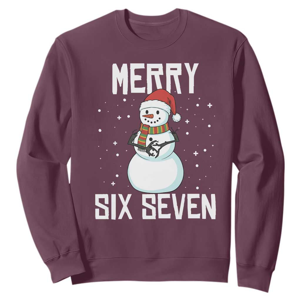 Funny Snowman Merry Six Seven Meme Sweatshirt Christmas Trending 67 Gift TS12 Maroon Print Your Wear