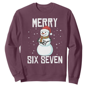 Funny Snowman Merry Six Seven Meme Sweatshirt Christmas Trending 67 Gift TS12 Maroon Print Your Wear