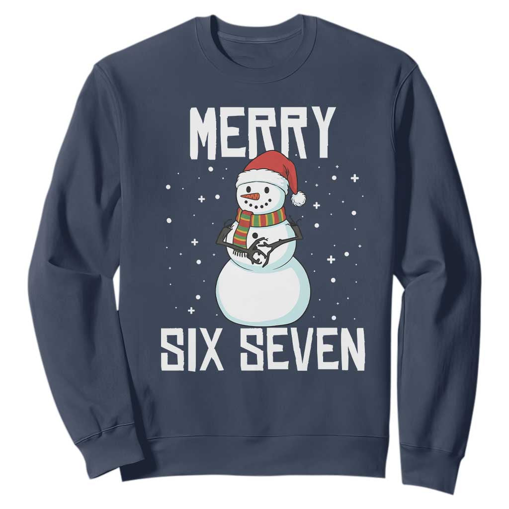 Funny Snowman Merry Six Seven Meme Sweatshirt Christmas Trending 67 Gift TS12 Navy Print Your Wear